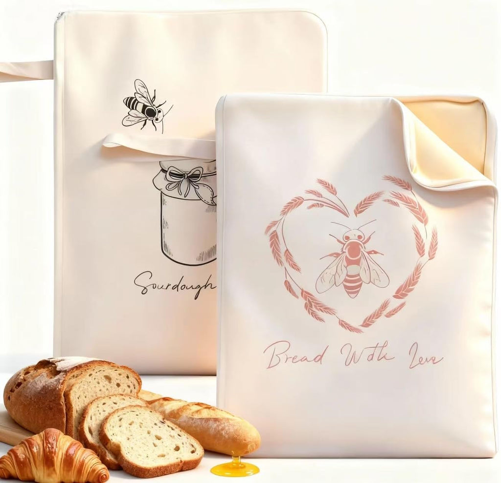 Premium Beeswax Bread Bags for Sourdough with Wide Zipper Access, 2 Pack XL(13x17in) Reusable Organic Beeswax-Coated Linen Cotton Bread Bags for Homemade Bread, Keeps Bread Fresh Naturally