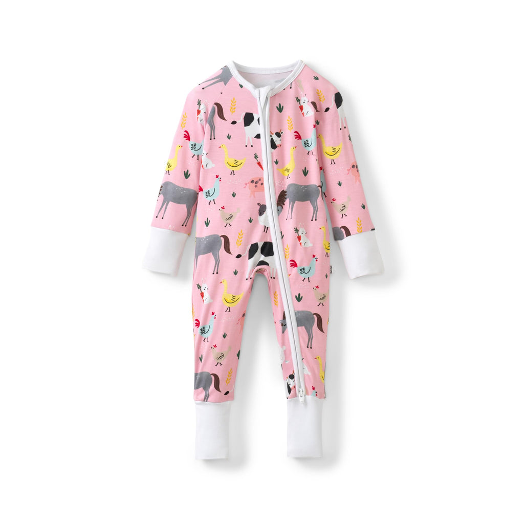 Little Sleepies Baby Pajamas, Pink Farm Animals, 12-18M