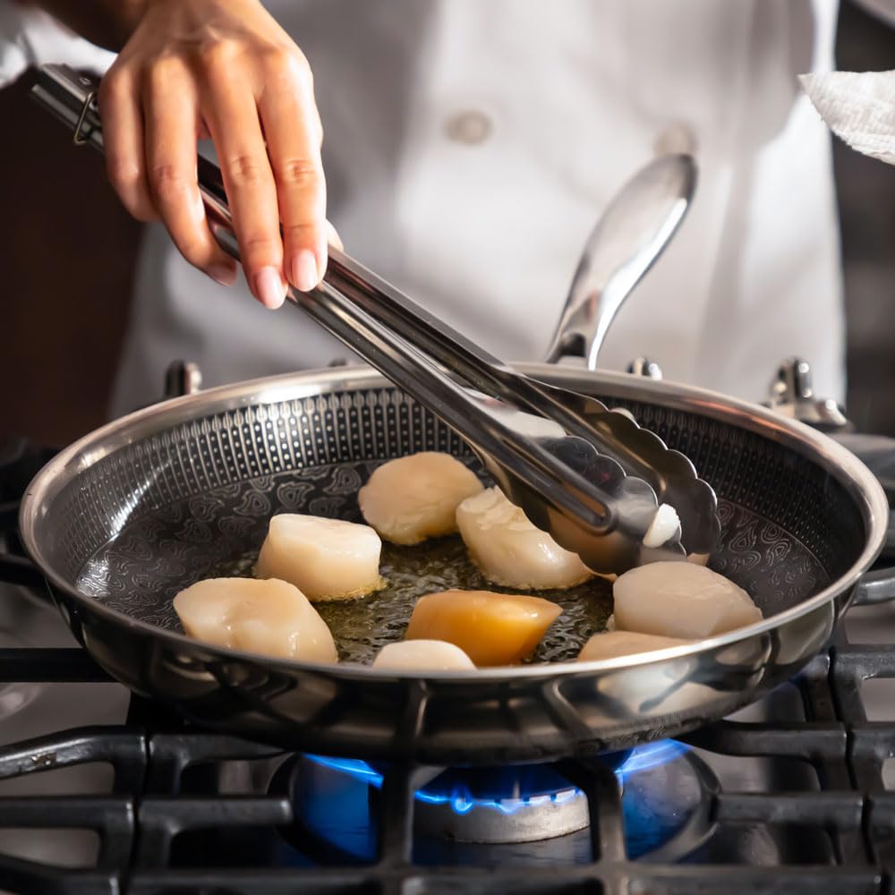 Hell's Kitchen Hybrid 11-Inch Frying Pan, Tri-Clad Stainless Steel & PFAS-Free Ceramic Nonstick, no PFOA, PTFE, Teflon, Non-Toxic Cookware, Metal Utensil Safe, All Cooktops, Oven Safe