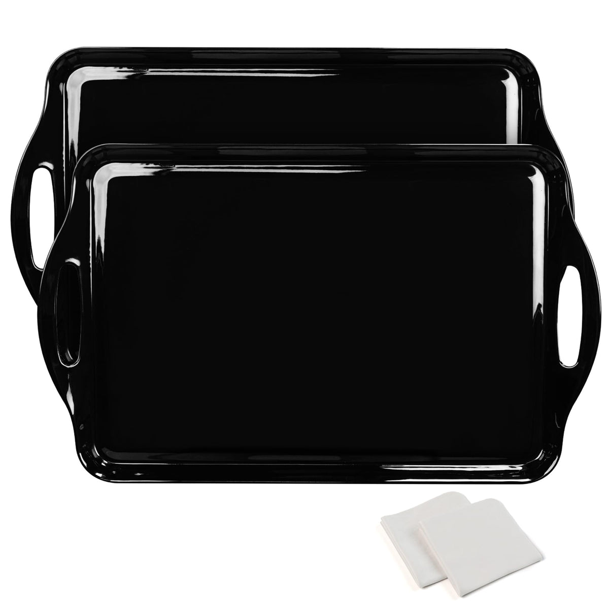 Extra Large Melamine Platters, 19" x11.6'' Serving Tray with Handles for Cookie, Cupcakes, Desserts, Dishwasher Safe, Ottoman Tray Decor, Set of 2, 2 pcs Mats Included (White)