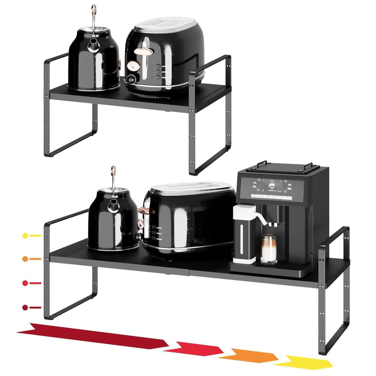 taiheis 16.5~27.1" Expandable Shelf，2Pack 8.1" Wide Adjustable Height Cabinet Shelves，Black