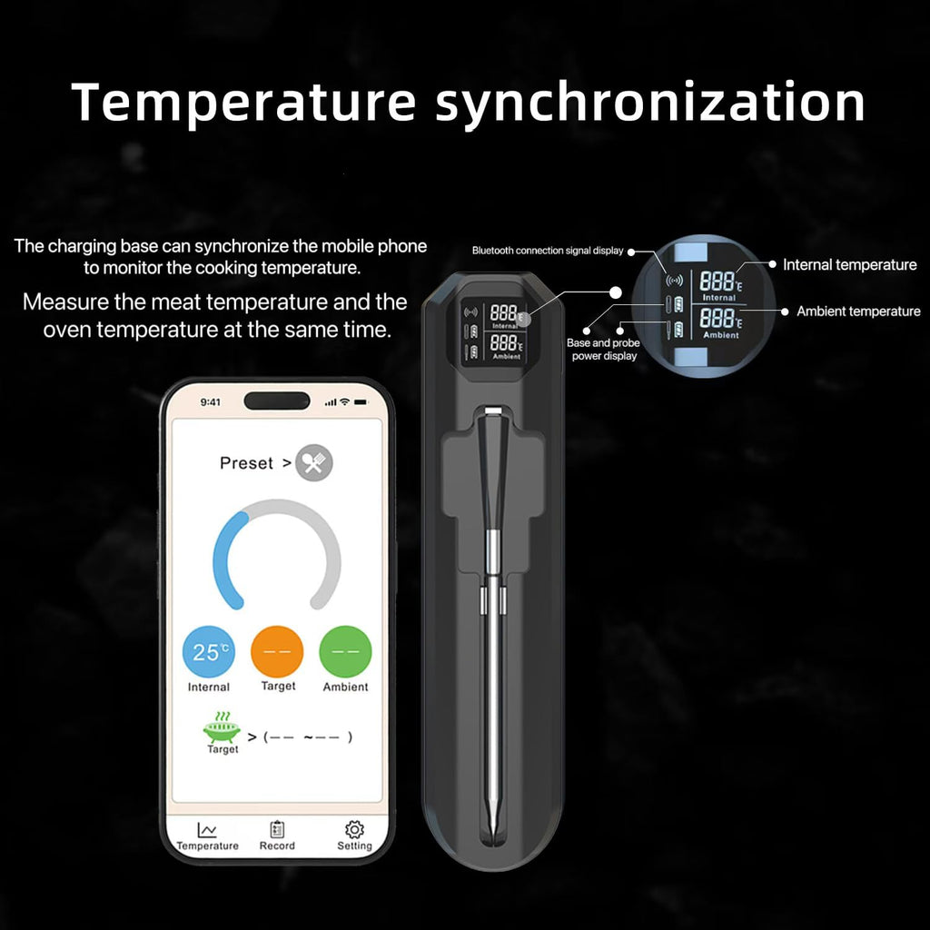 Wireless Bluetooth Meat Thermometer, 820ft Range, VA HD Digital Display, Instant Read, Waterproof Probe for Grilling, Oven, Air Fryer, Smoker, Turkey, Steak, Kitchen Cooking