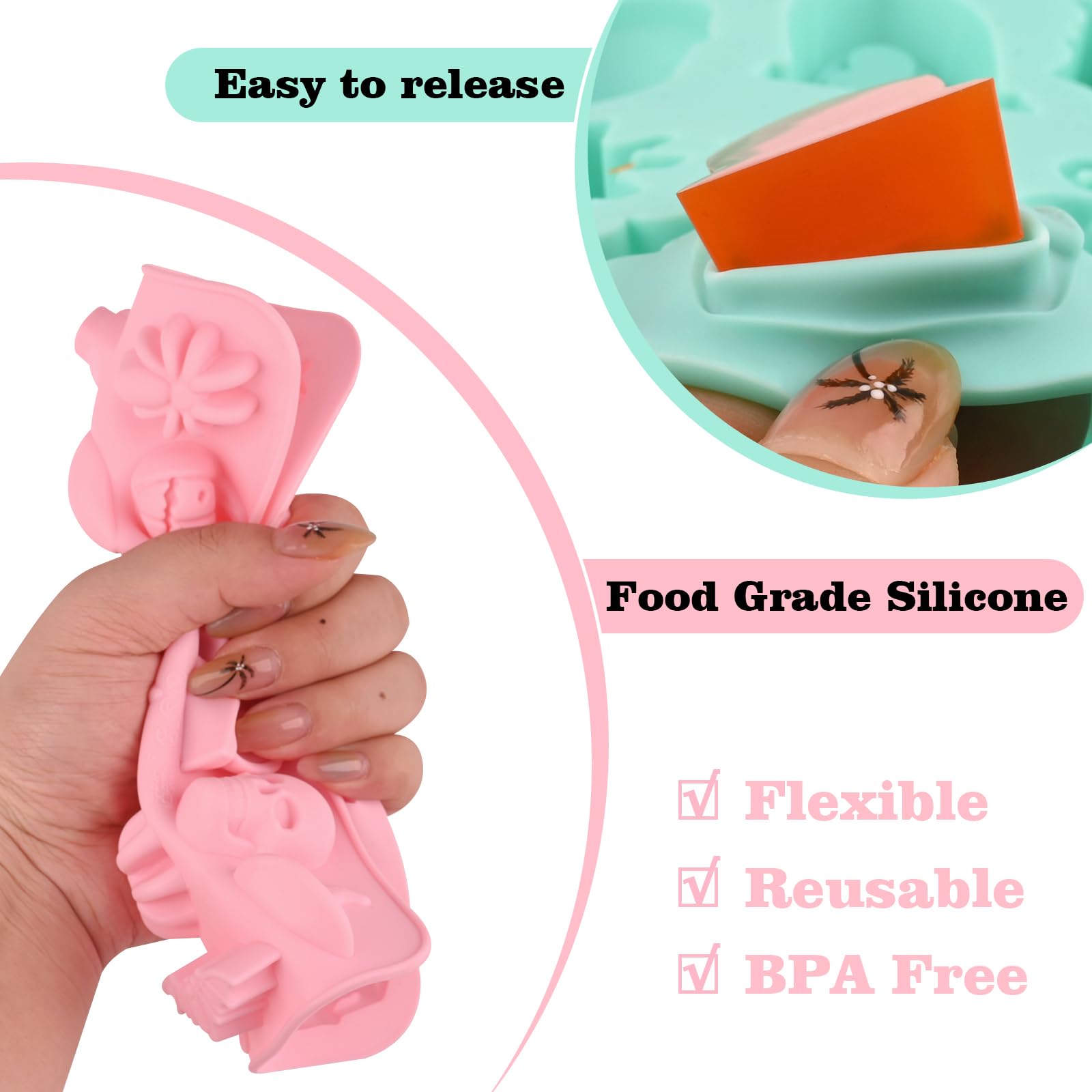 Actvty Halloween Chocolate Silicone Mold, 4 Packs Candy Gummy Molds of 18 Cavity with Skull Pumpkin Ghost Witch Hat Bat Spider Tombstone Shapes for Baking Chocolate Gummy Jelly Dessert