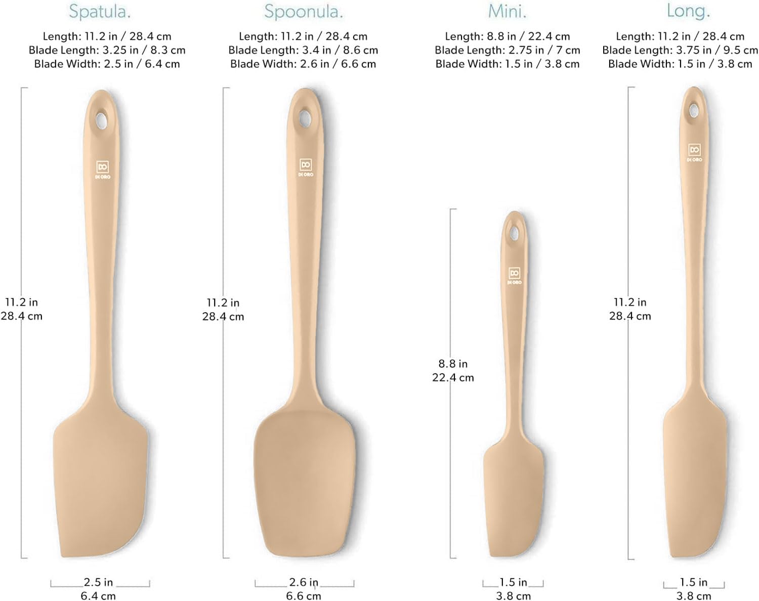 DI ORO Silicone Spatula Set - 600F Heat Resistant, 4-Pc Clay