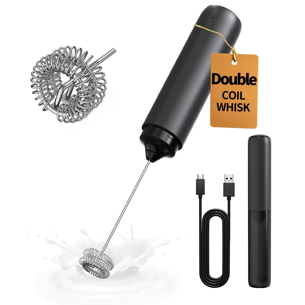 CIRCLE JOY Portable Rechargeable Milk Frother Handheld, Dual Spring Whisk Electric Coffee Frother Wand Drink Mixer for Matcha Lattes Cappuccino, Kitchen Gifts, Beige