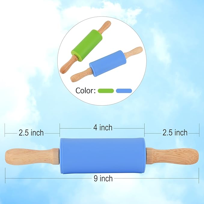 Mini Silicone Rolling Pin for Kids, Non-stick Surface Wood Handle, 9 Inch 20 Pack