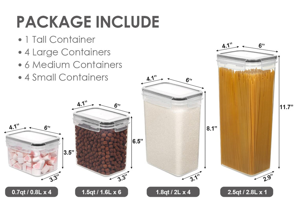 Vtopmart Airtight Food Storage Containers Set with Lids, 15pcs BPA Free Plastic Dry Food Canisters for Kitchen Pantry Organization and Storage, Dishwasher safe,Include 24 Labels, Black