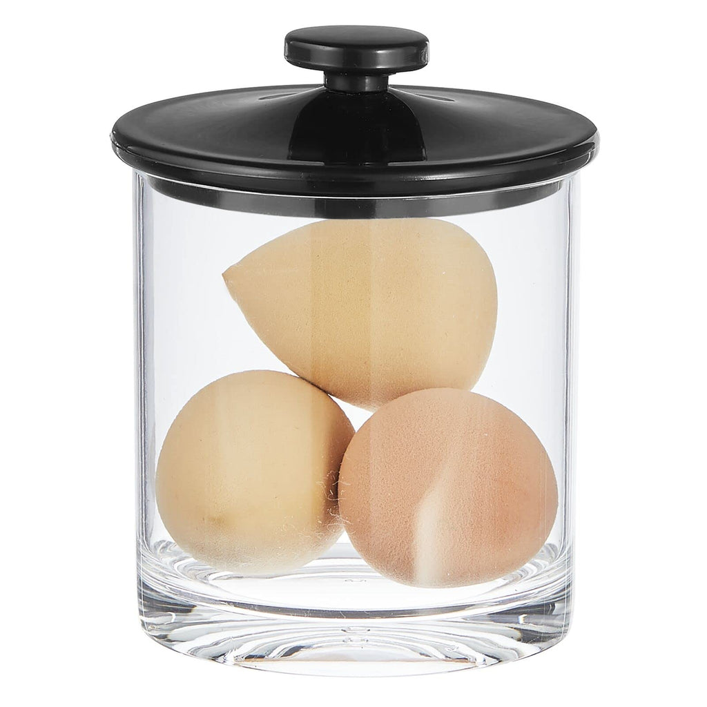 mDesign Small Modern Apothecary Storage Organizer Canister Jars - Acrylic Containers for Bathroom, Organization Holder for Vanity, Counter, Makeup Table, Lumiere Collection, 2 Pack, Clear/Black