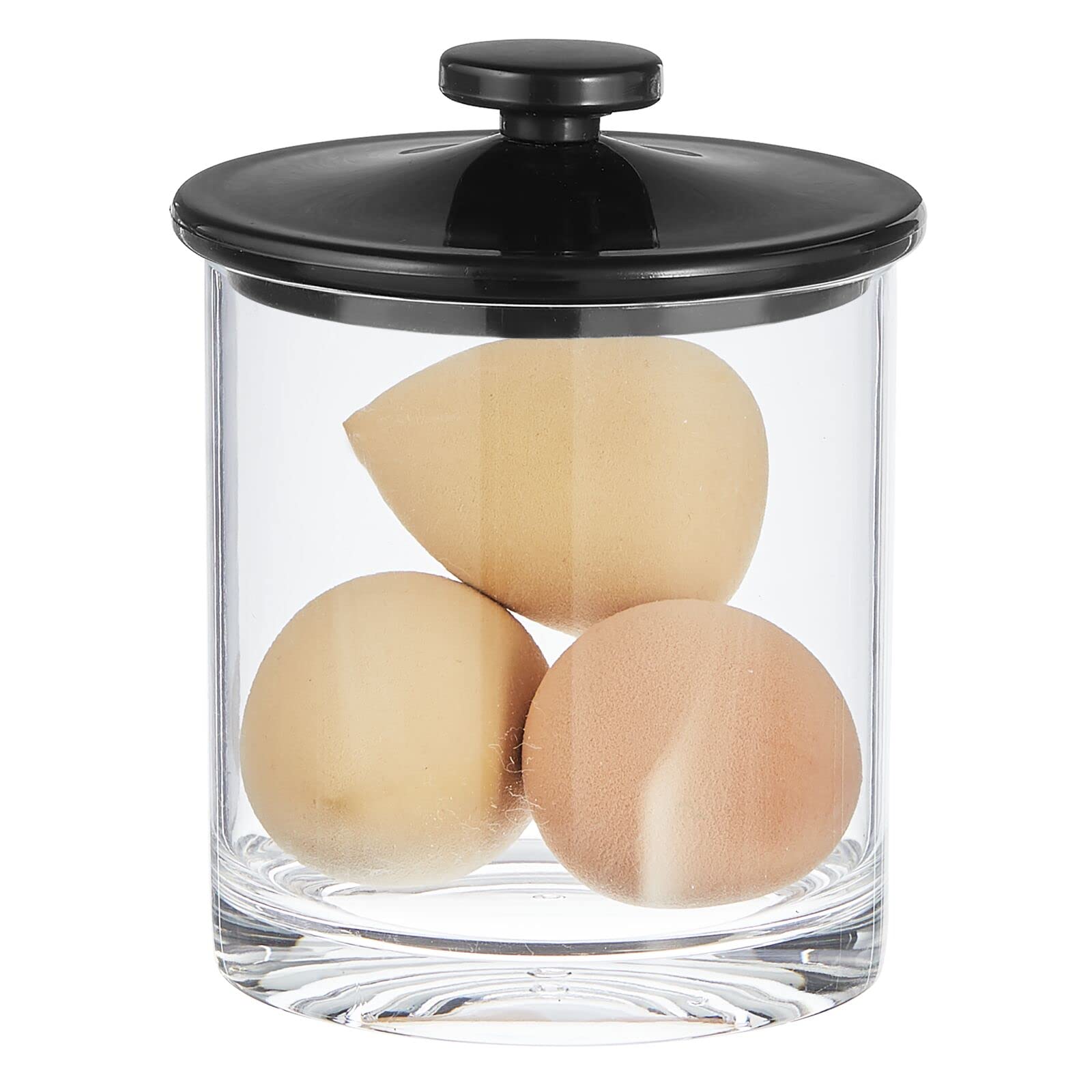 mDesign Small Modern Apothecary Storage Organizer Canister Jars - Acrylic Containers for Bathroom, Organization Holder for Vanity, Counter, Makeup Table, Lumiere Collection, 2 Pack, Clear/Black