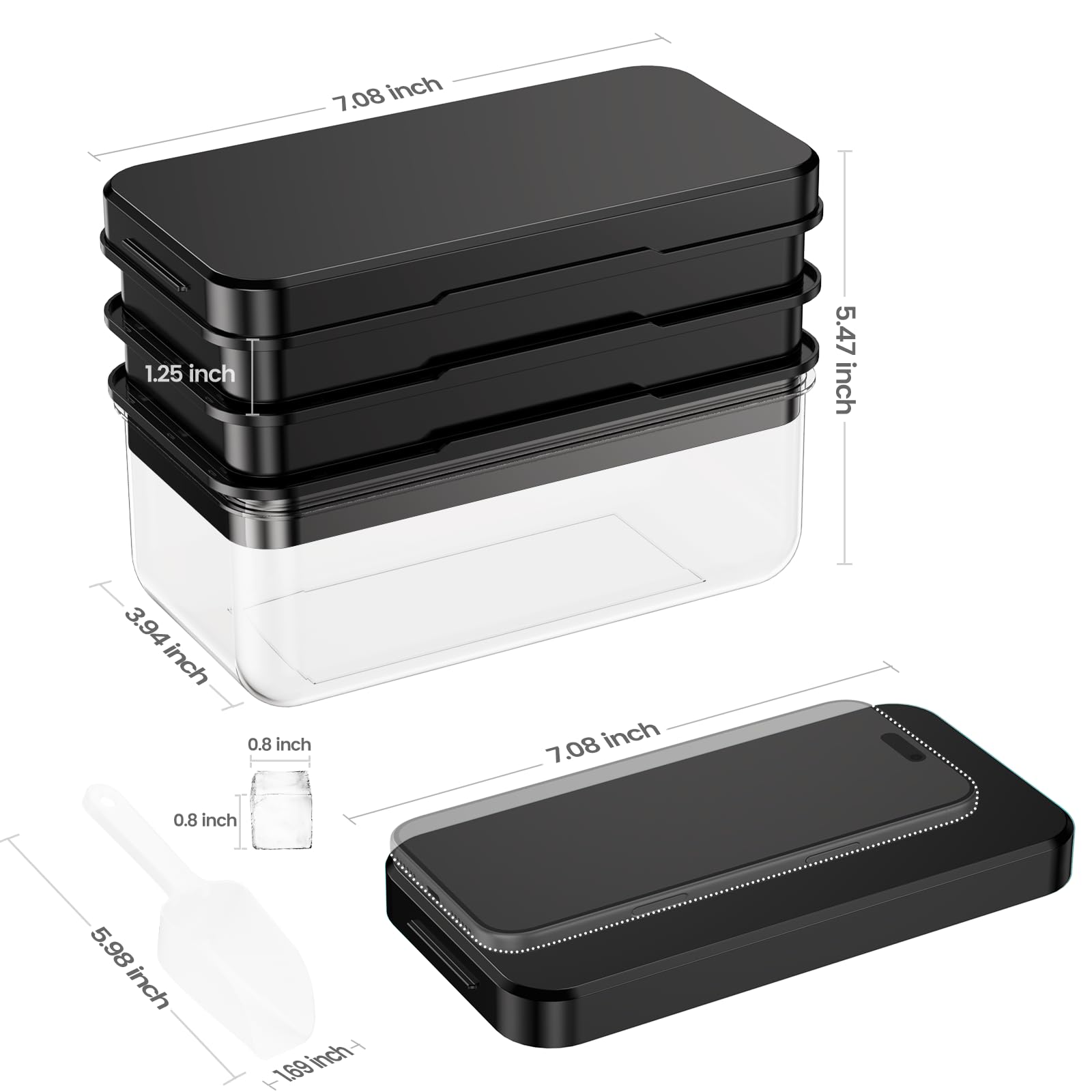PHINOX Ice Cube Tray with Lid and Bin, Easy Release 84 Cubes for Freezer
