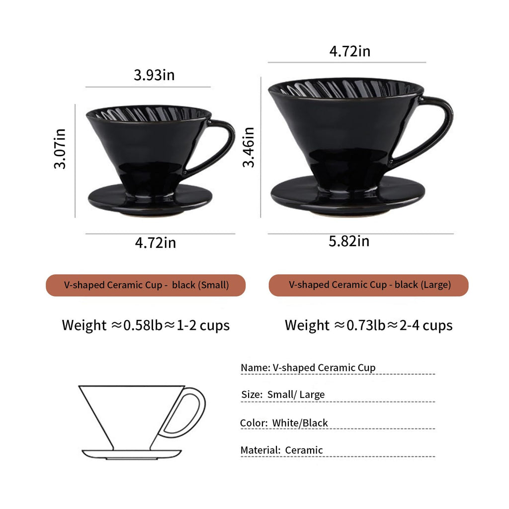 Marirao Pour Over Coffee Maker, Single Cup Coffee Dripper, Manual Porcelain Slow Brewing Accessories for Travel, Camping, Office, Home, Cafe, Coffee Gifts (Black, Large)
