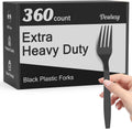 Dealusy 360 Count Extra Heavy Duty Black Plastic Forks Disposable