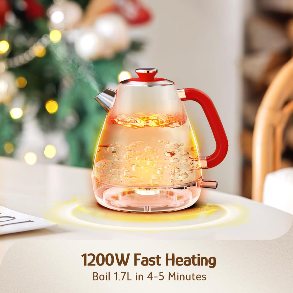 Hazel Quinn Retro Electric Kettle, 1.7 Liters with Thermometer, Ruby Red