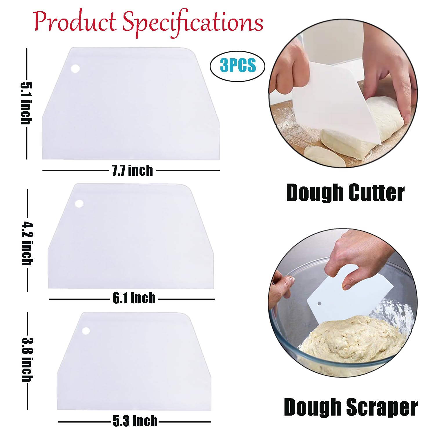 Set of 3 Cake Scrapers and Smoother Tools for Cake Decorating, Dough & Bowl Scrapers Plastic Icing Smoothers Dough Cutters Bench Scrapers（T Shape）