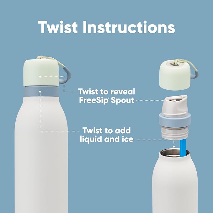Owala FreeSip Twist Insulated Stainless Steel Water Bottle with Straw for Sports and Travel, BPA-Free, 24-oz, Bubble Gum