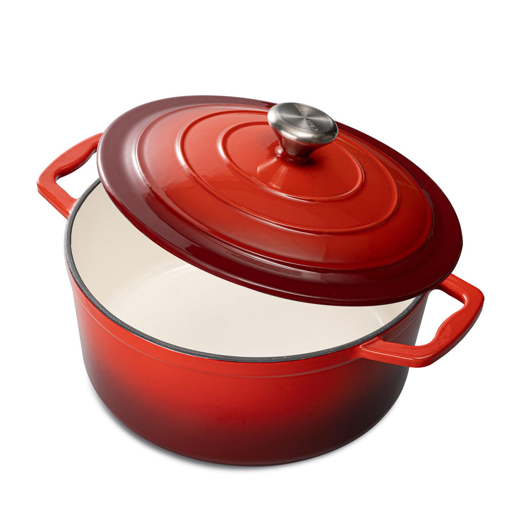 Chef Power Dutch Oven Pot with Lid 5QT, Enameled Cast Iron Dutch Oven for Bread Baking, Braising, Stews, Roasting, Oven Safe Dutch Ovens, Gradient Red