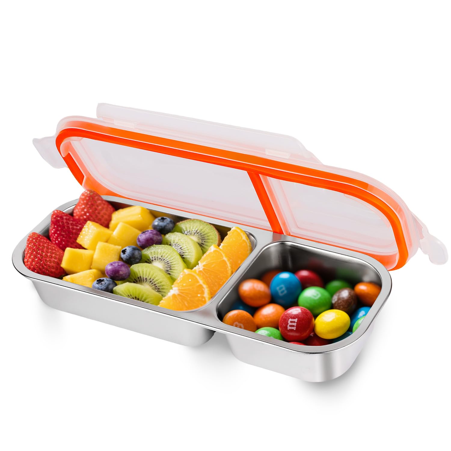 Ctarlitu Stainless Steel Snackle Container For Adults, Reusable Bento Lunch Box Snack Containers, 2 Compartment Divided Food For Home Work Travel
