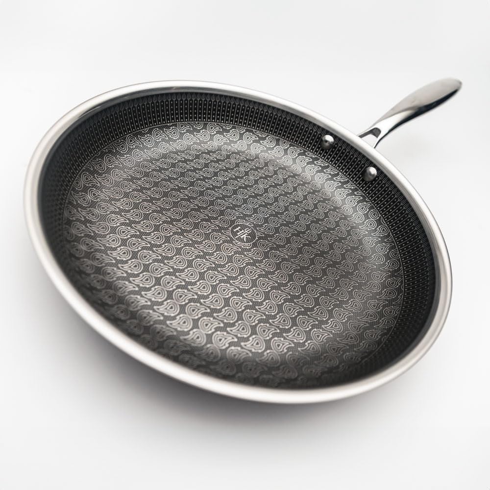 Hell's Kitchen Hybrid 11-Inch Frying Pan, Tri-Clad Stainless Steel & PFAS-Free Ceramic Nonstick, no PFOA, PTFE, Teflon, Non-Toxic Cookware, Metal Utensil Safe, All Cooktops, Oven Safe