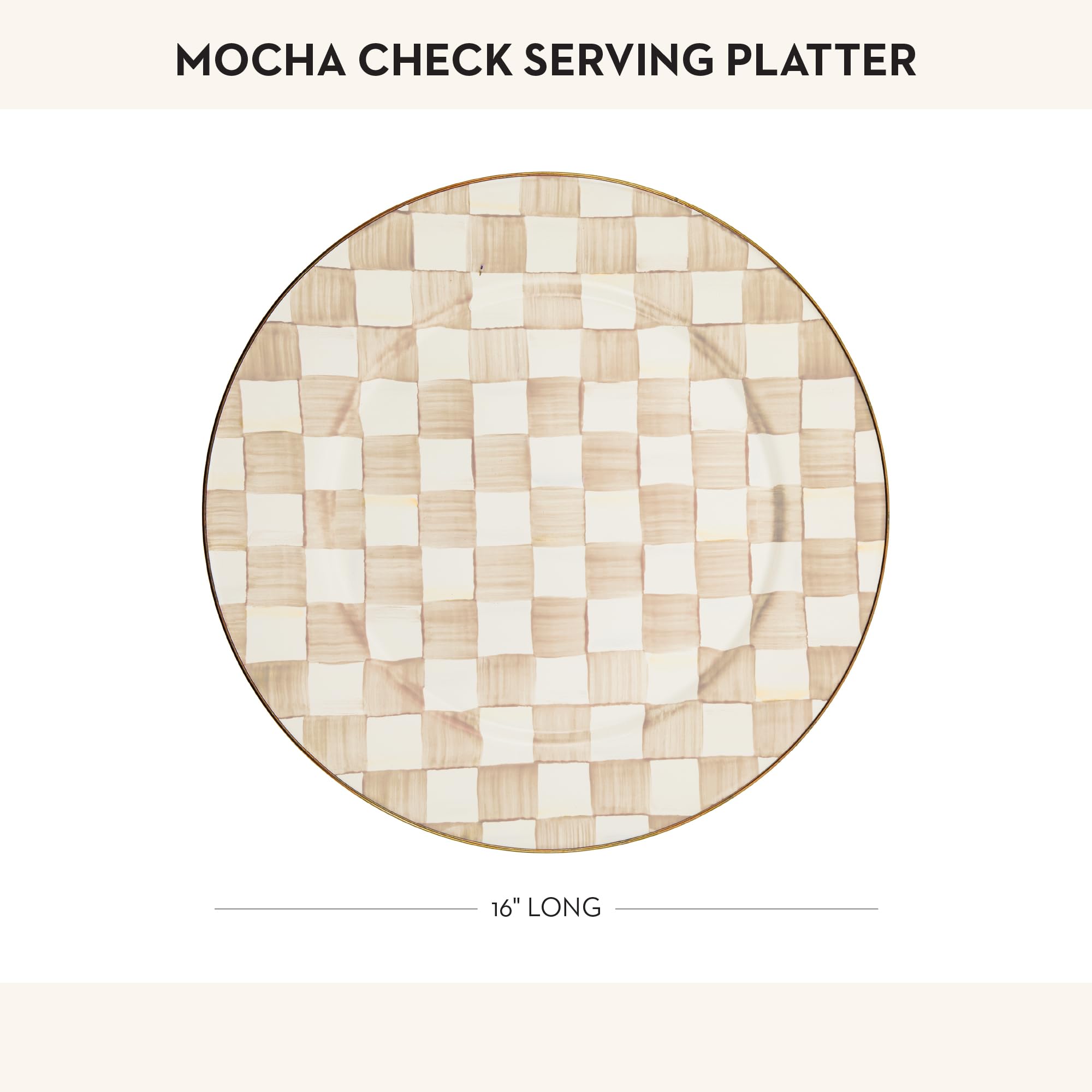 MACKENZIE-CHILDS Enamel Serving Platter, Brown-and-White Mocha Check