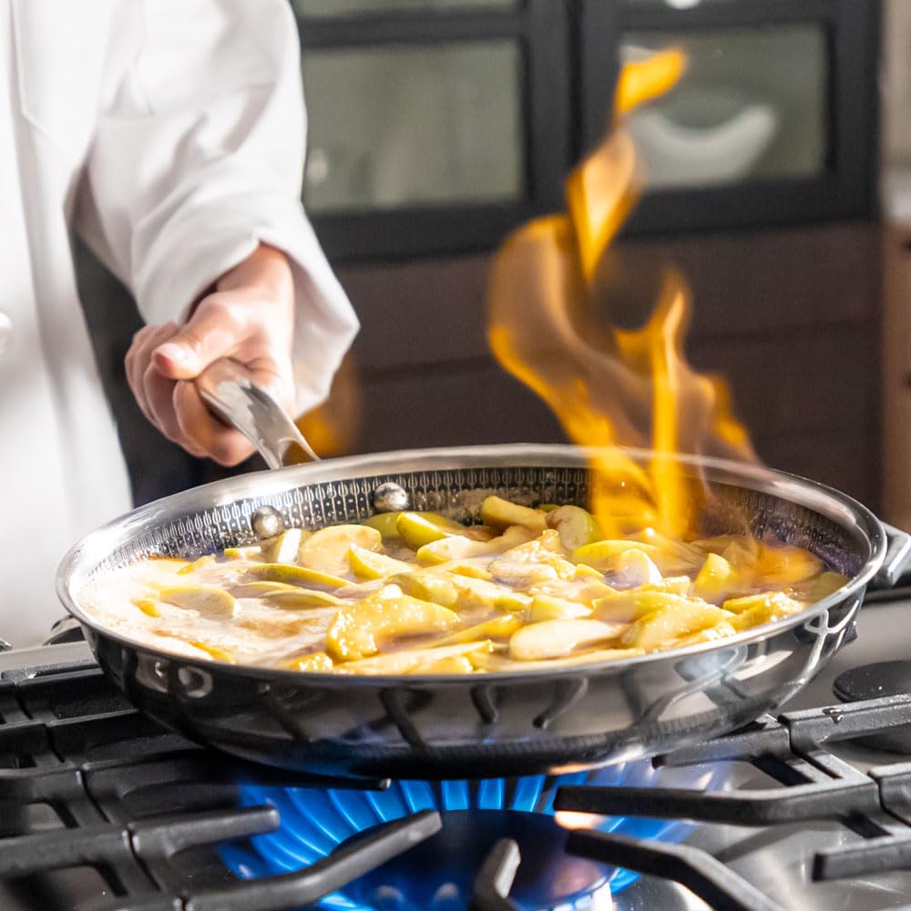 Hell's Kitchen Hybrid 11-Inch Frying Pan, Tri-Clad Stainless Steel & PFAS-Free Ceramic Nonstick, no PFOA, PTFE, Teflon, Non-Toxic Cookware, Metal Utensil Safe, All Cooktops, Oven Safe