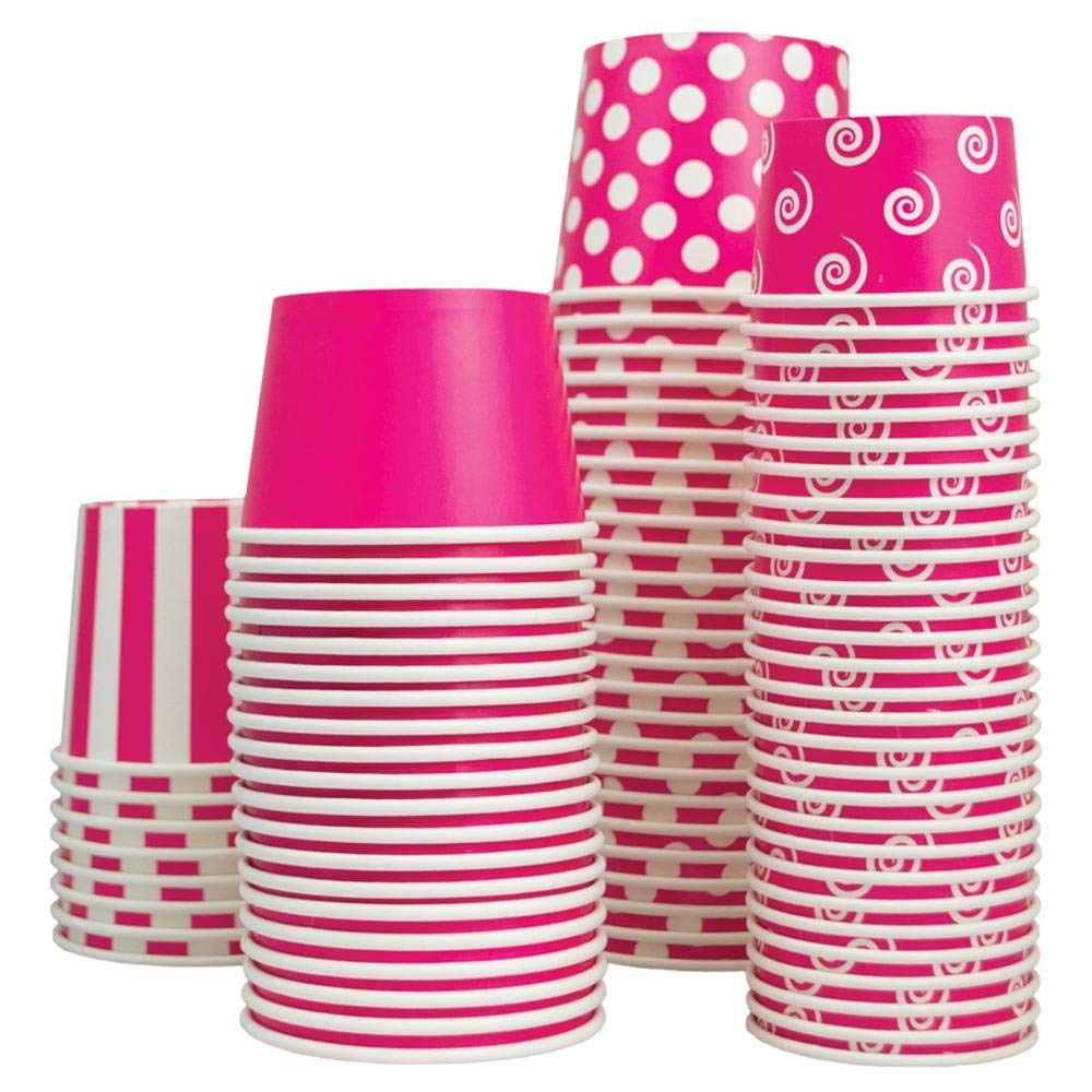 UNIQ 4 oz 1000 Pack Pink Polka Dot Ice Cream Cups | Disposable Leak Resistant Paper Dessert Cups for Ice Cream, Frozen Yogurt & Gelato | Small Food Serving Cups for Parties, Catering & Business