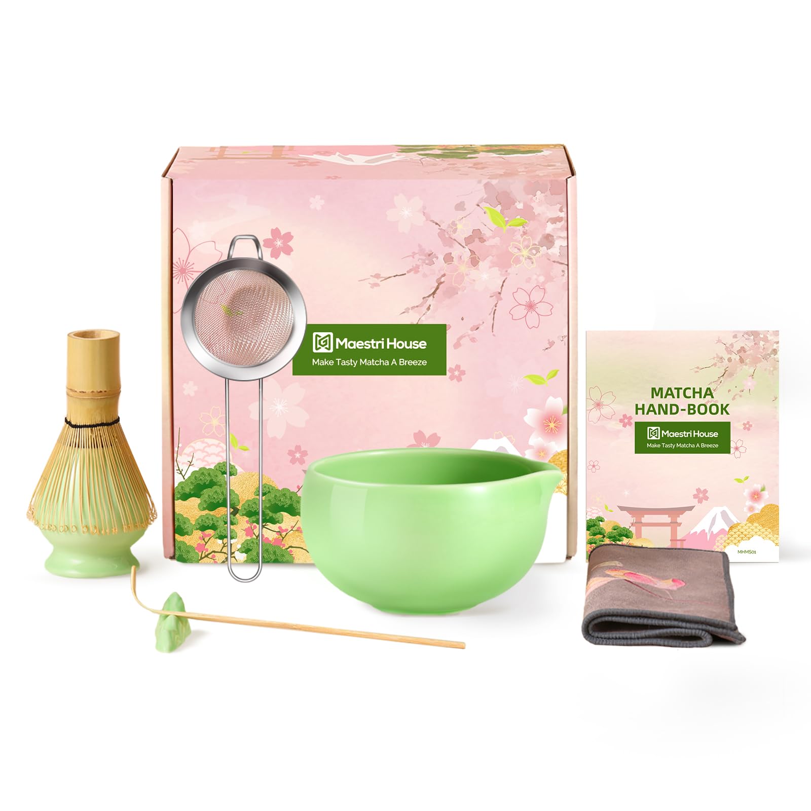 Maestri House Matcha Whisk Set, 7-Piece Kit with Spouted Ceramic Bowl