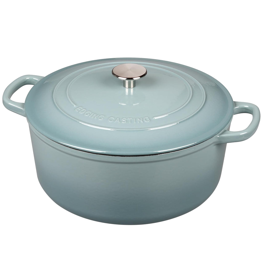 EDGING CASTING Enameled Dutch Ovens Cast Iron Dutch Oven Pot with Lid for Bread Baking, Cook, Dual Handle, 5.5 Quart, Seasalt