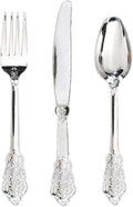 WDF 360 Pieces Silver Plastic Silverware- Disposable Flatware - Heavyweight Plastic Cutlery- Includes 120 Forks, 120 Spoons, 120 Knives for Christmas