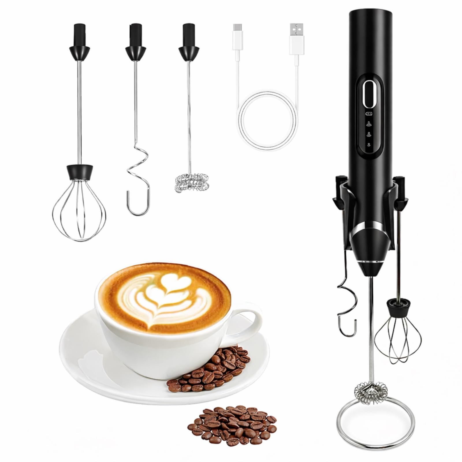 ToWinSom Rechargeable Milk Frother with Stand,Coffee Frother,Drink Mixer
