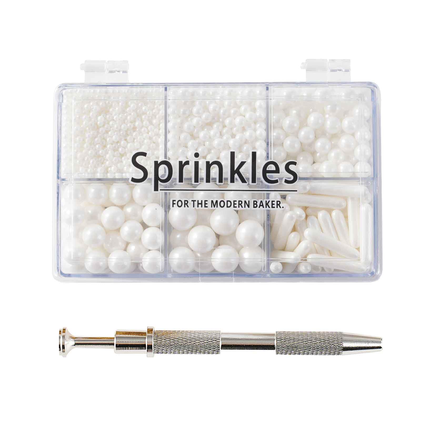 Kasvan White Mix Sugar Sprinkles - Edible Candy Pearls with 4-Claw Sprinkle Pen,118g/4.16 Oz, Gift Box Pack, Baking Cake Decorations, Ice Cream Toppings and Cookie Decorating, Wedding Party Chirstmas Supplies