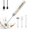 YUSWKO Handheld Milk Frother Wand for Coffee, Rechargeable Electric Whisk with 3 Heads 3 Speeds Drink Mixer Coffee Frother For Latte, Cappuccino, Hot Chocolate, Egg, Beige
