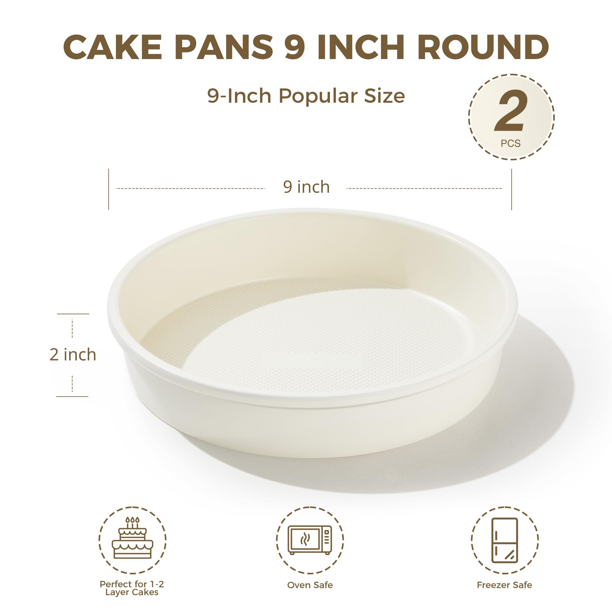 HONGBAKE Ceramic Nonstick 9” Round Cake Pans, Heavy-Duty Aluminized Steel