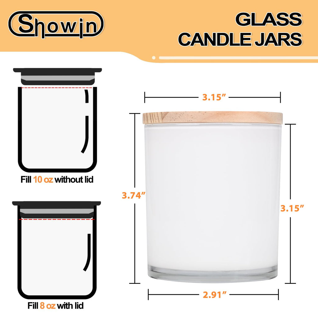 SHOWIN 10 OZ Thick Candle Jars for Making Candles 15 Pcs, Empty Jars with Wood Lids for Candle Making, Sample Container, Inner White
