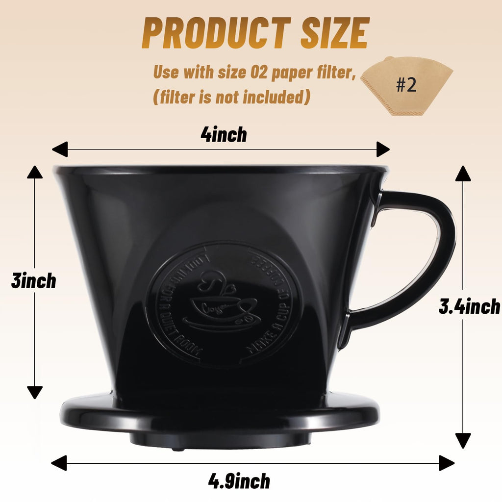 JynJyn Melamine Pour Over Coffee Maker with 3 Drip Holes, Pour Over Coffee Dripper For Camping, Home, Café, Size 02 (Black)