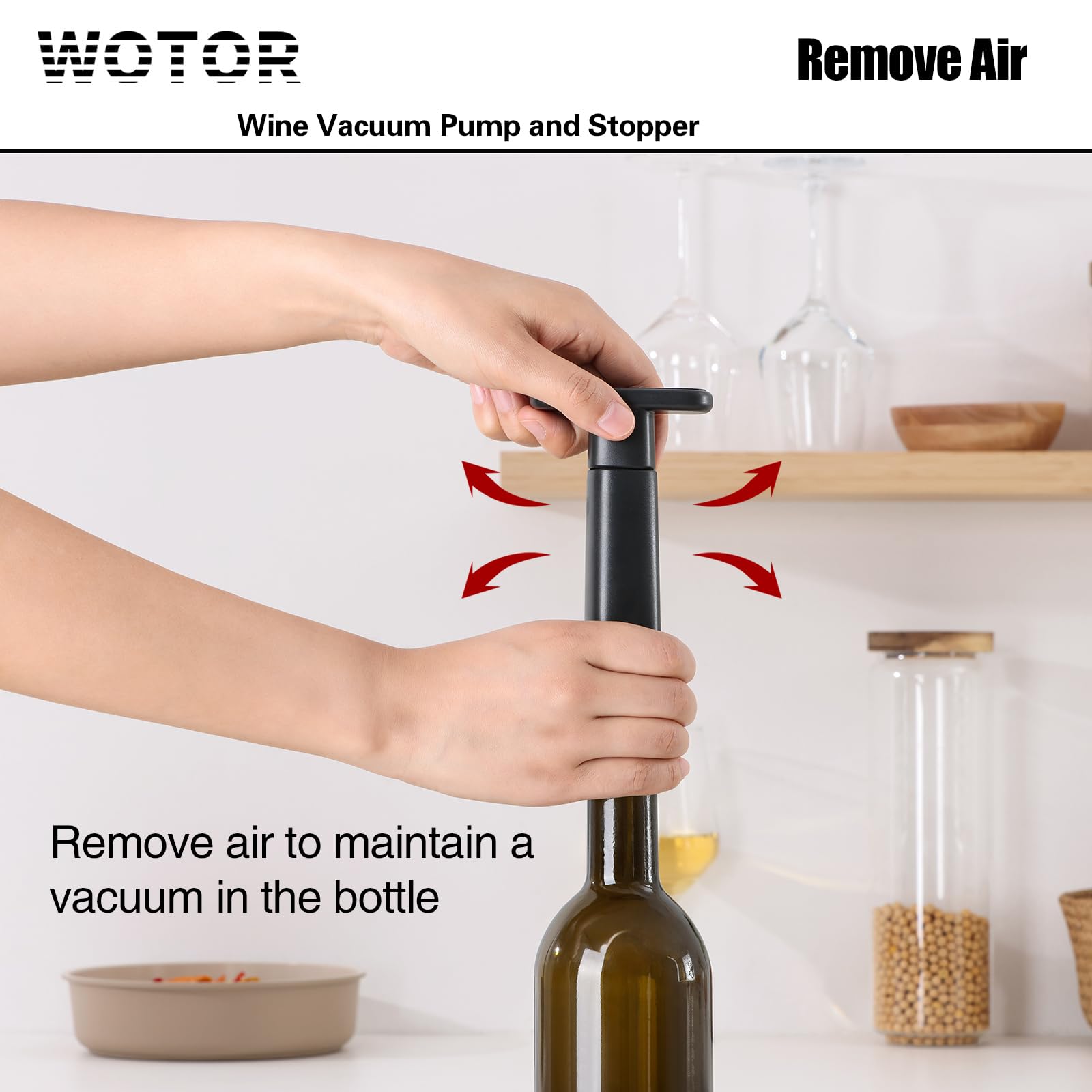 WOTOR Wine Saver Vacuum Pump with 8 Stoppers, Wine Stopper & Preserver, Reusable Bottle Sealer Keeps Fresh, Ideal Accessories Gift (Flat Handle)