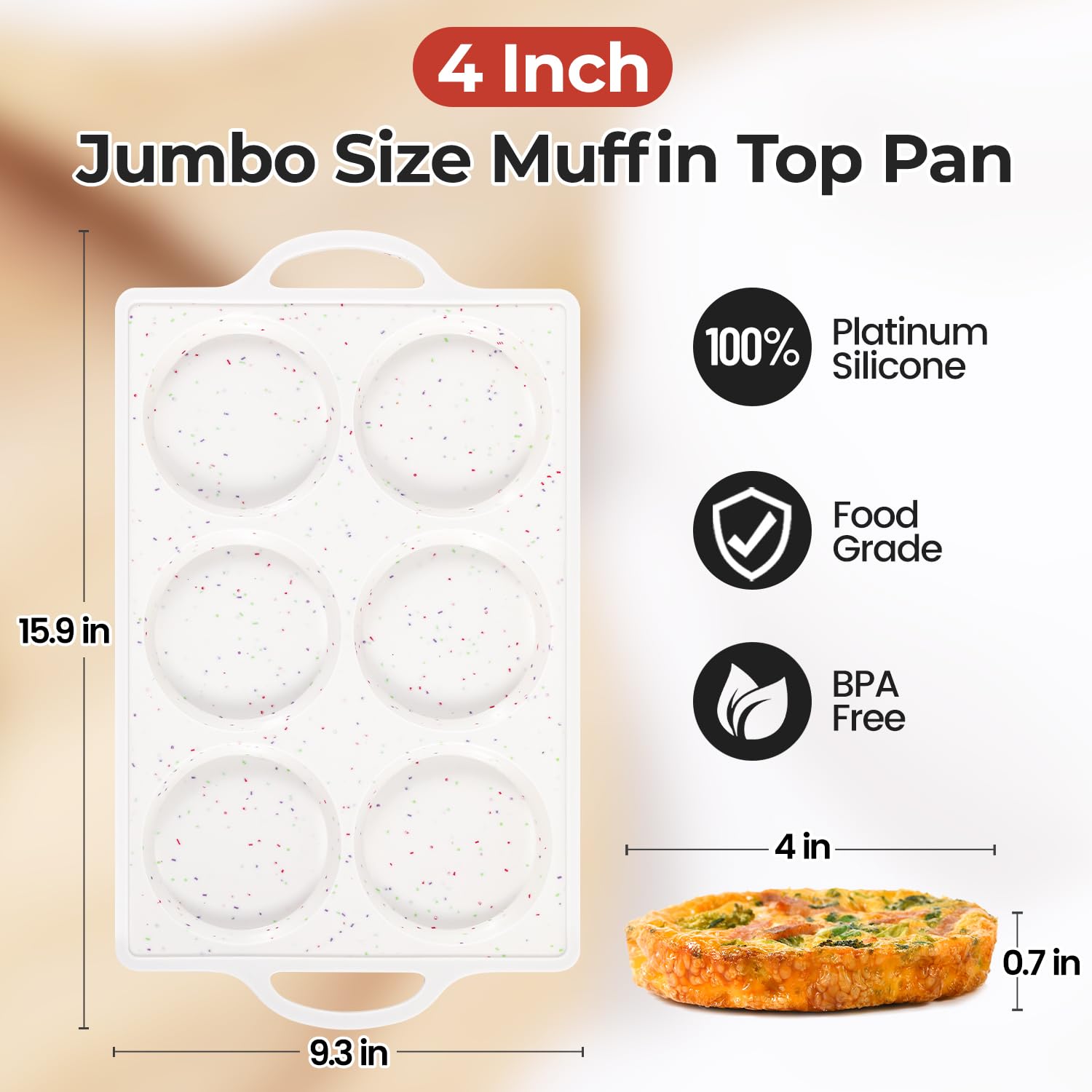 CAKETIME Jumbo Muffin Top Pan Non Stick,4 Inch Metal Frame Round Egg Baking Pan for Oven English Muffins, Whoopie Pies, Corn Bread, Egg Bites, Breakfast Sandwiches Tarts 2 Confetti