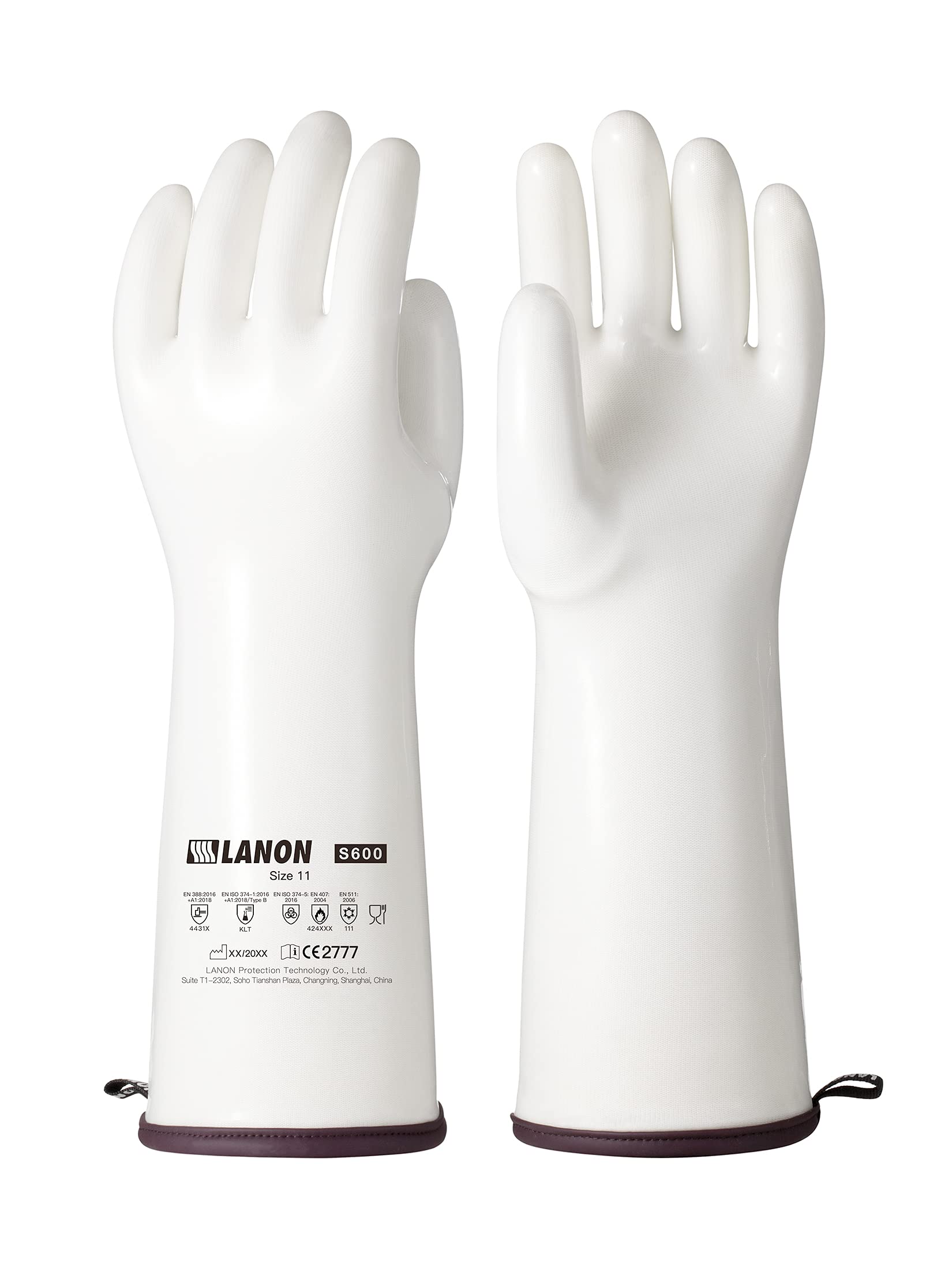 LANON 15" Liquid Silicone Oven Mitt,Heat Resistant,CoralAir Liner,White,XXL