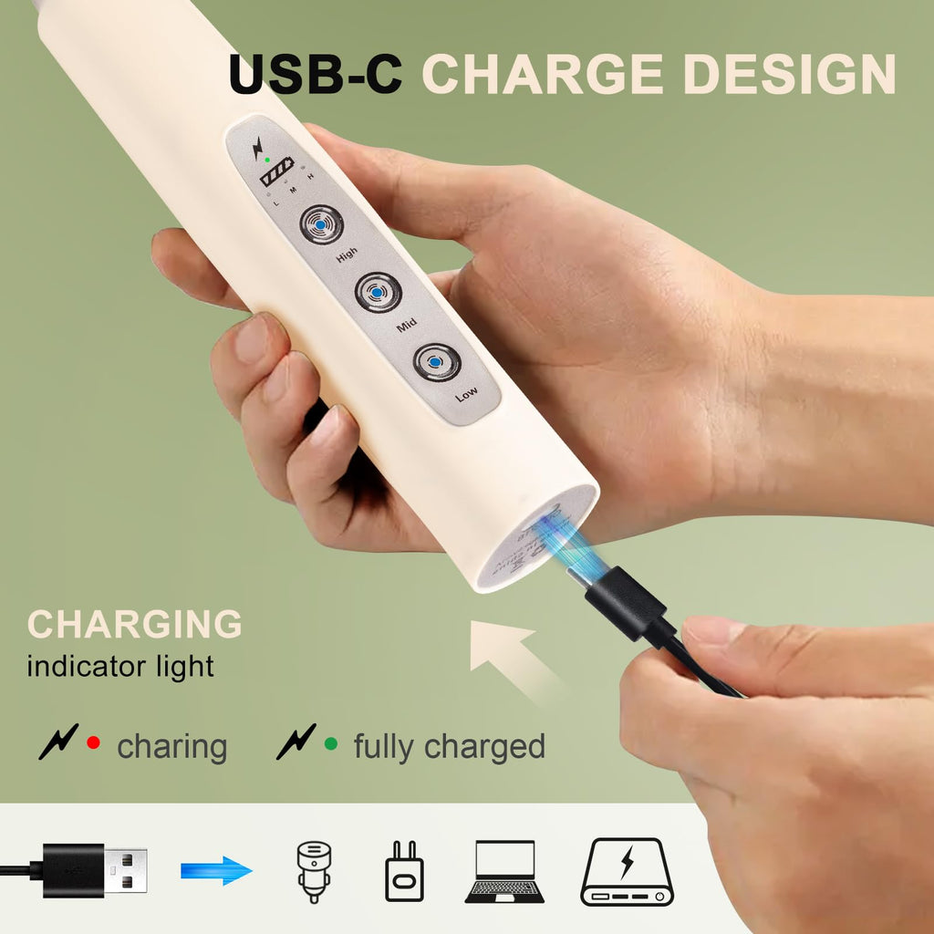 YUSWKO Handheld Milk Frother Wand for Coffee, Rechargeable Electric Whisk with 3 Heads 3 Speeds Drink Mixer Coffee Frother For Latte, Cappuccino, Hot Chocolate, Egg, Beige