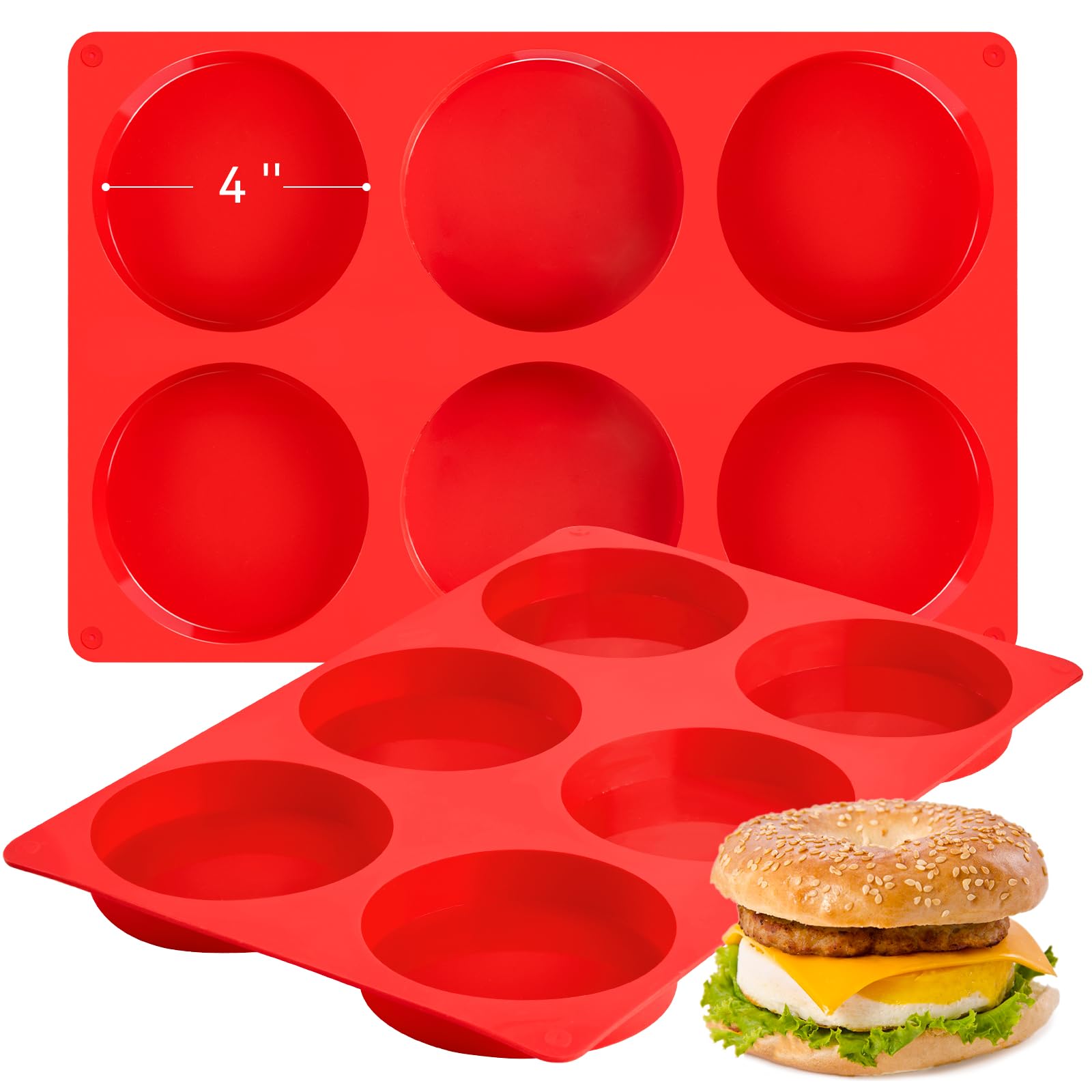 4 Inch Silicone Egg Molds for Breakfast Sandwiches, 2 Pack, 12 Cavities