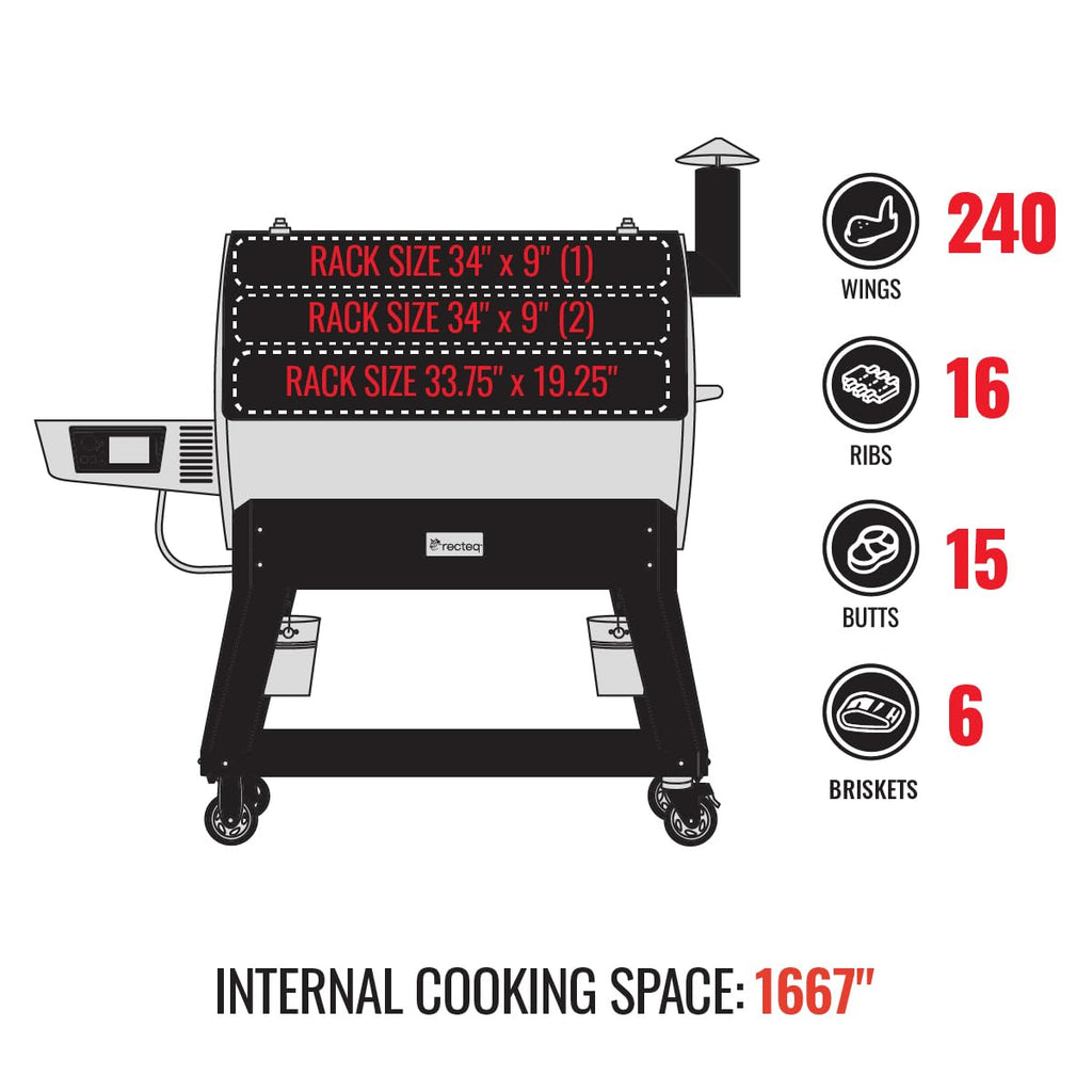 recteq Pellet Grill Smoker - Flagship 1600, Wood Pellet Smoker, BBQ, Wi-Fi Smart Grill, 1667 Sq. In. Cook Space, 40 lb Hopper