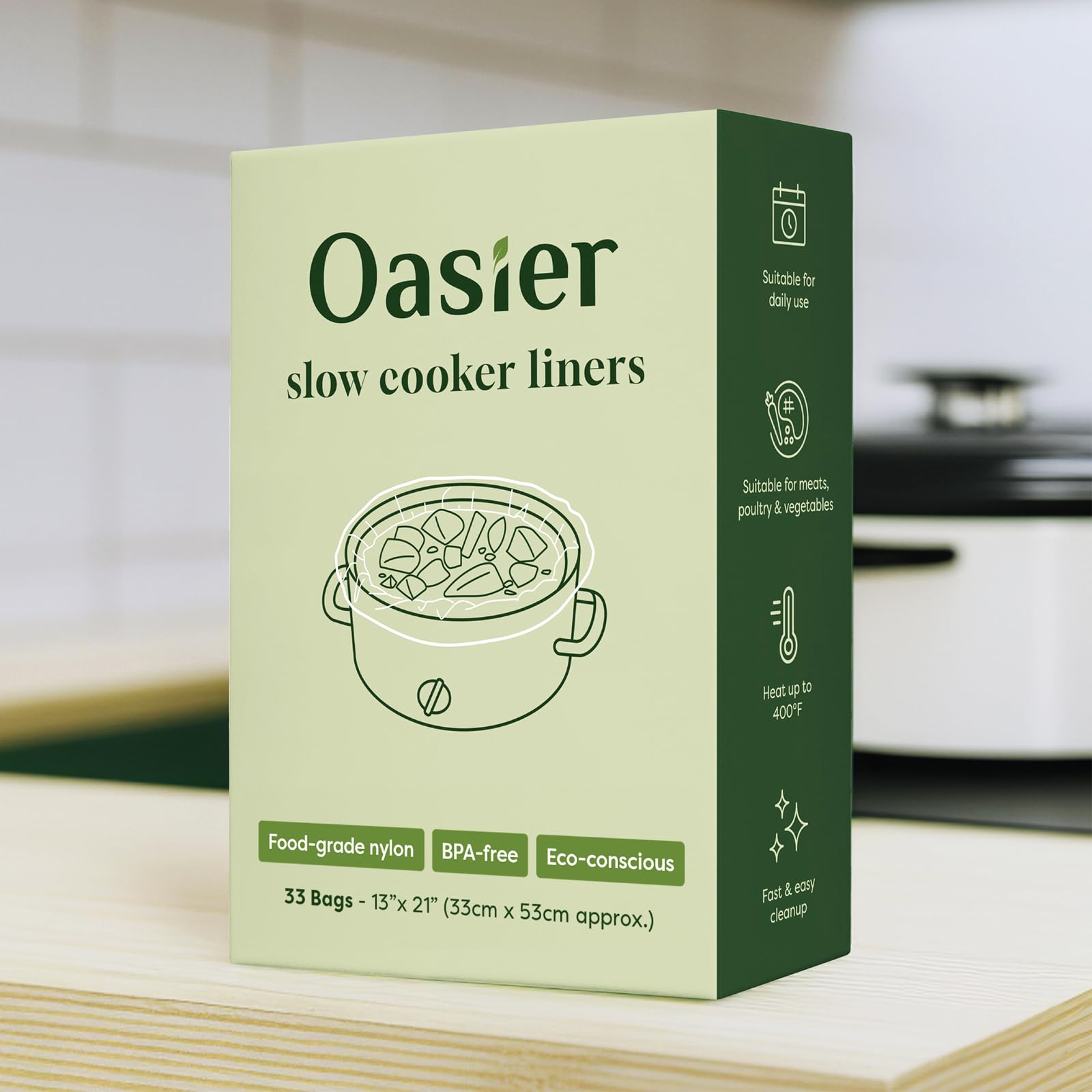 Oasier Slow Cooker Liners, Disposable Oval Large Size 33 Count