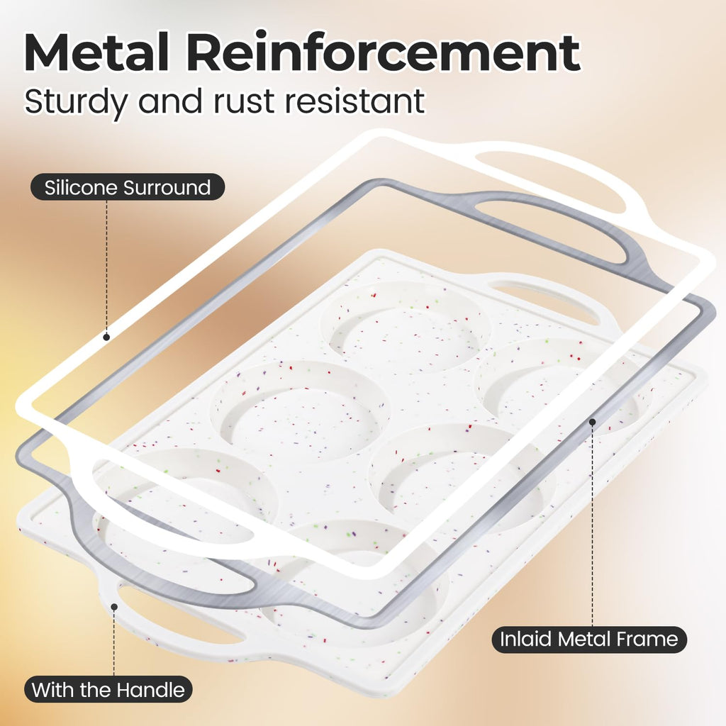CAKETIME Jumbo Muffin Top Pan Non Stick,4 Inch Metal Frame Round Egg Baking Pan for Oven English Muffins, Whoopie Pies, Corn Bread, Egg Bites, Breakfast Sandwiches Tarts 2 Confetti