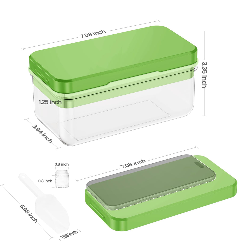PHINOX Ice Cube Tray with Lid and Bin, Easy Release 28 Cubes for Freezer