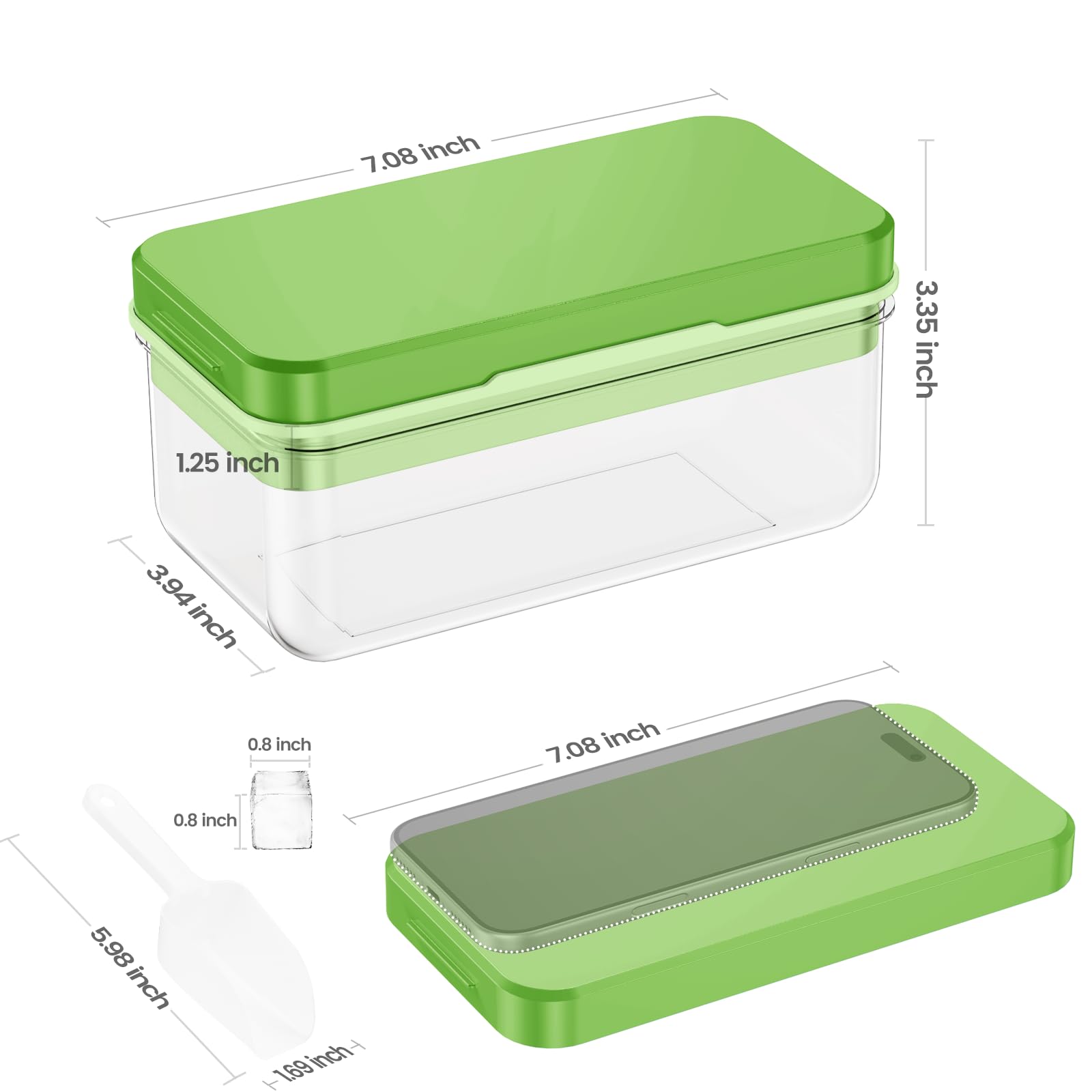 PHINOX Ice Cube Tray with Lid and Bin, Easy Release 28 Cubes for Freezer