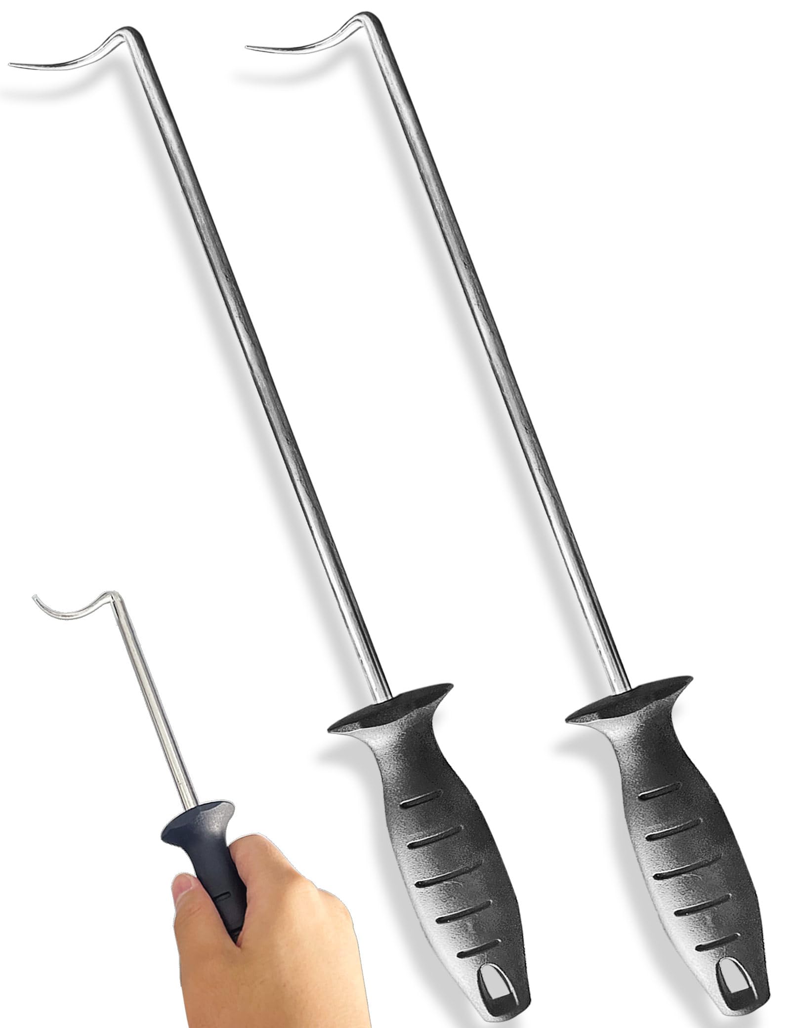 [ 2 Pack ] Large 17 inch Pigtail Food Flippers - Premium Stainless Steel Meat Turner for Grilling and Cooking, Meat hook Replaces Tong and Spatula. Turns, Flips, and Carries Food Quickly and Safely
