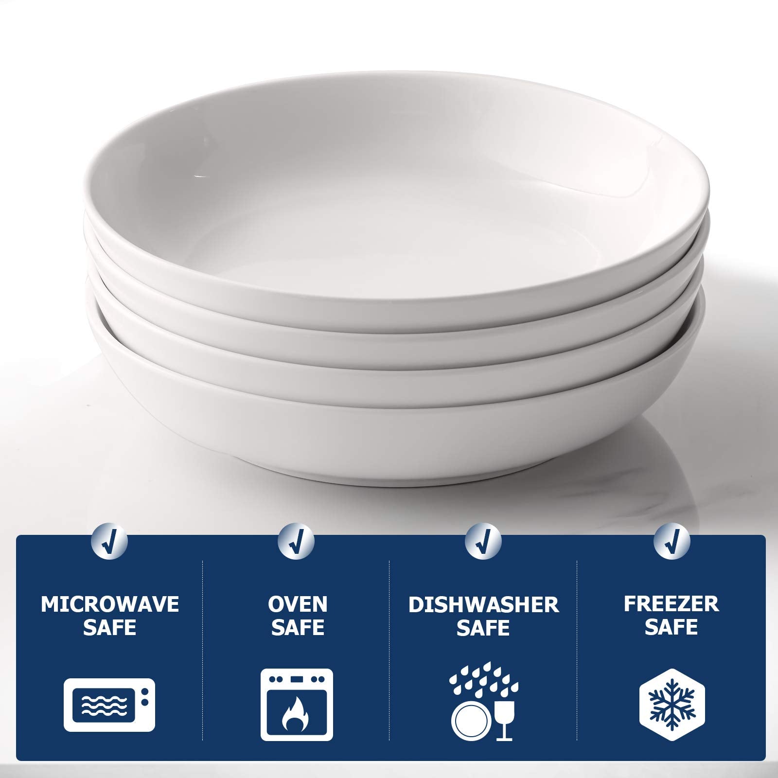 Y YHY Pasta Bowls 32oz, Ceramic Large Salad Serving Bowls, White Pasta Bowls Set, Shallow Soup Bowl Set of 4, Microwave & Dishwasher Safe