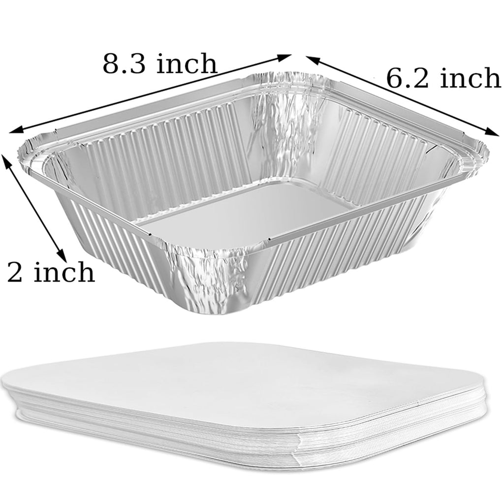 WANBAO 8.3"x6.2" 2.25LB Disposable Tin Foil Pans with Lids, 50 PACK