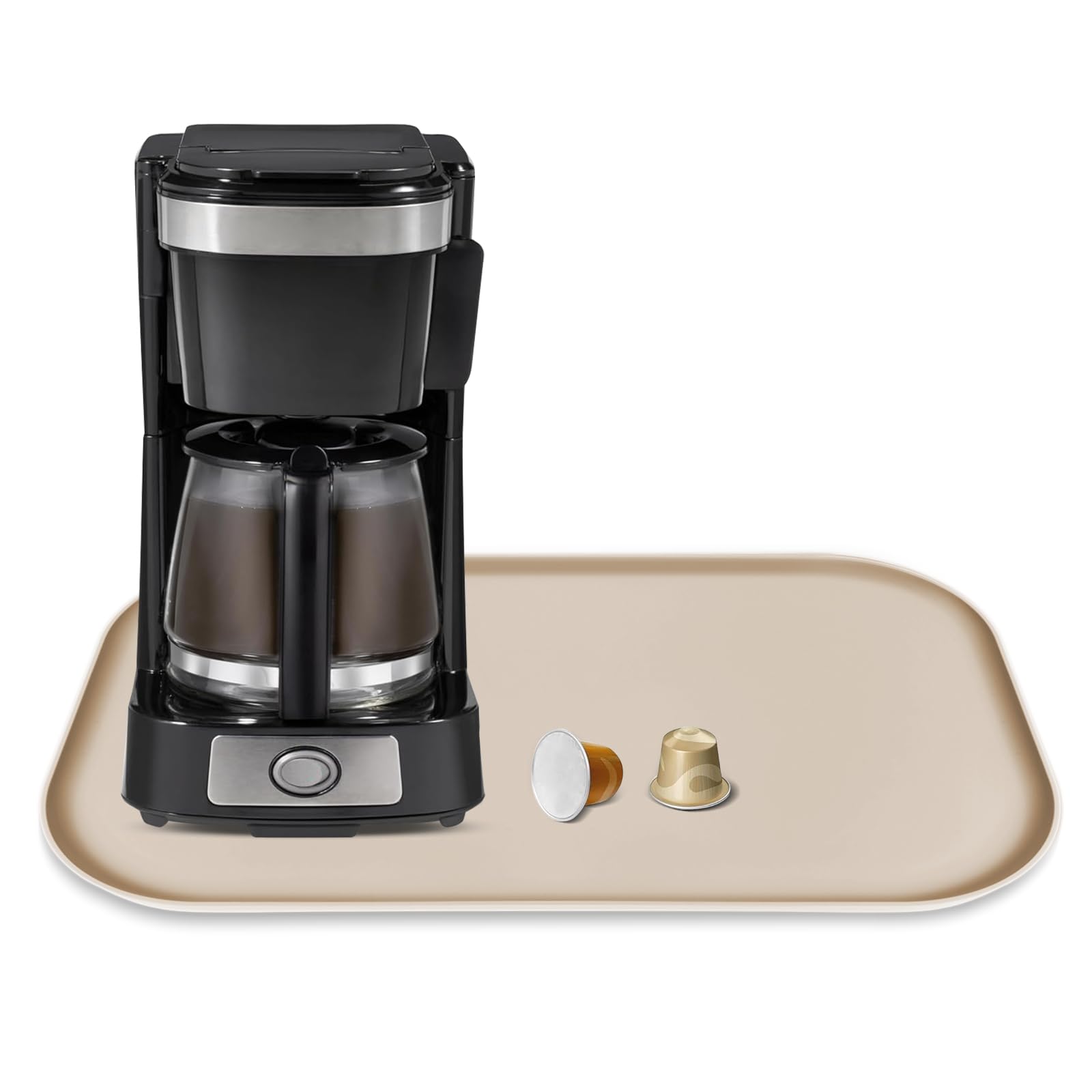 Silicone Coffee Maker Mat with Lip for Countertops, 17.4'' x 10.6'', Khaki