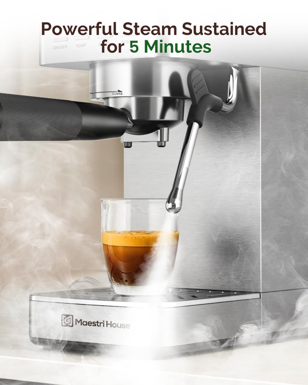 Maestri House Slim Espresso Machine with Milk Frother, 20 Bar Italian Pump