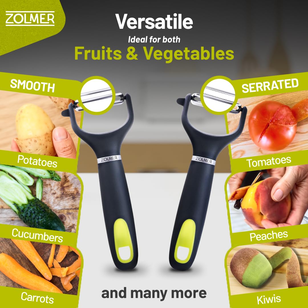 Professional Peelers for kitchen with Smooth Blades - Extra Sharp Vegetable Peelers stainless steel with Y Ergonomic Handle - Dishwasher Safe - Potato peeler hand